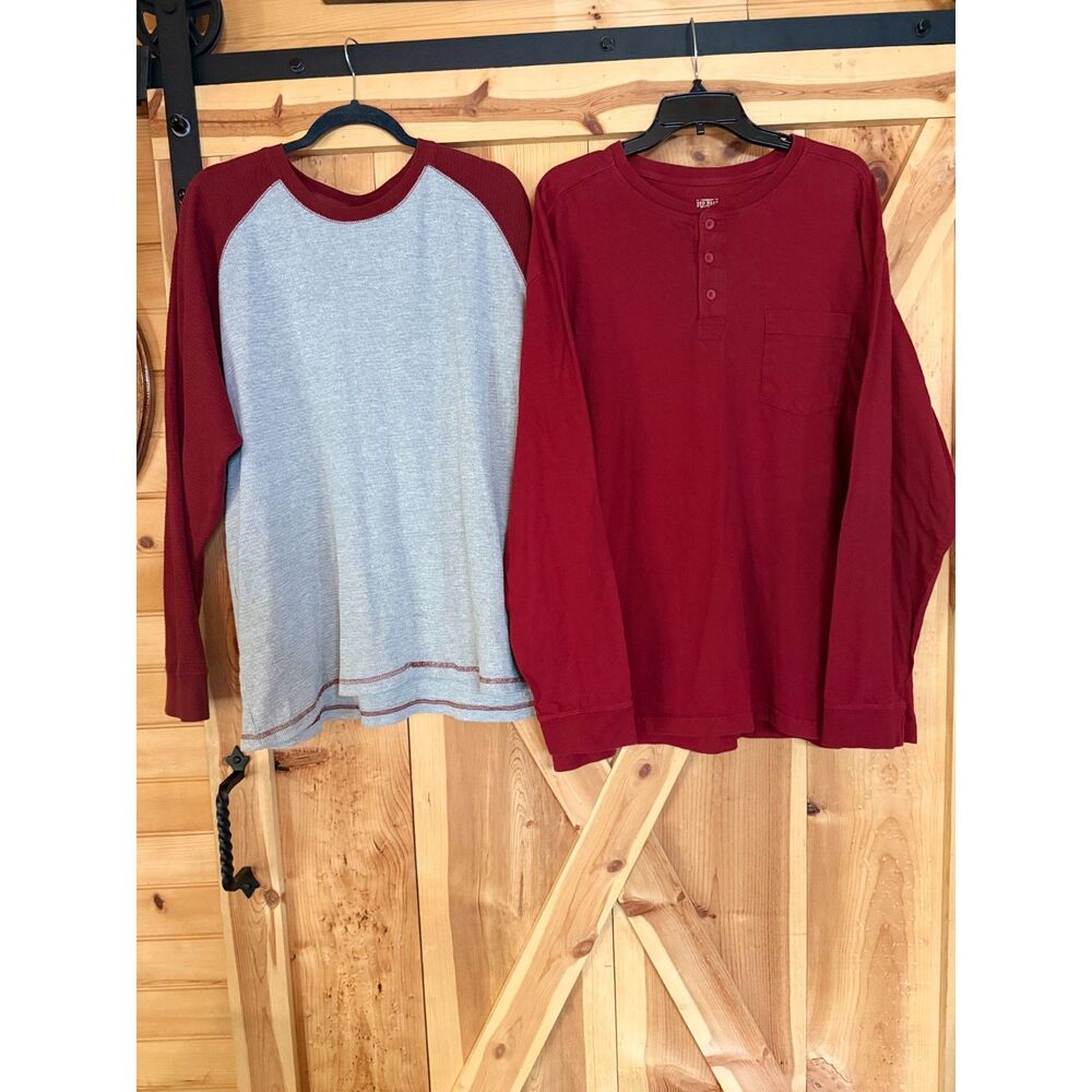 Lot of 2 Redhead Mens Long Sleeve Shirts Thermal Waffle Raglan Pocket Henley 2X